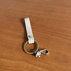 Kate Spade Keychain Fob Blush Cream/Red Leather Silver Accents Hook loop Travel